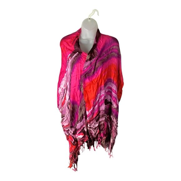 Brightly Colored Women's Abstract Swirl Pattern Scarf With Fringe Ends 70" X 20" - Picture 1 of 10